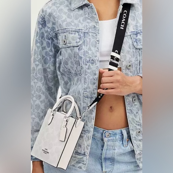 North south mini tote in signature glacier white canvas - Picture 5 of 10